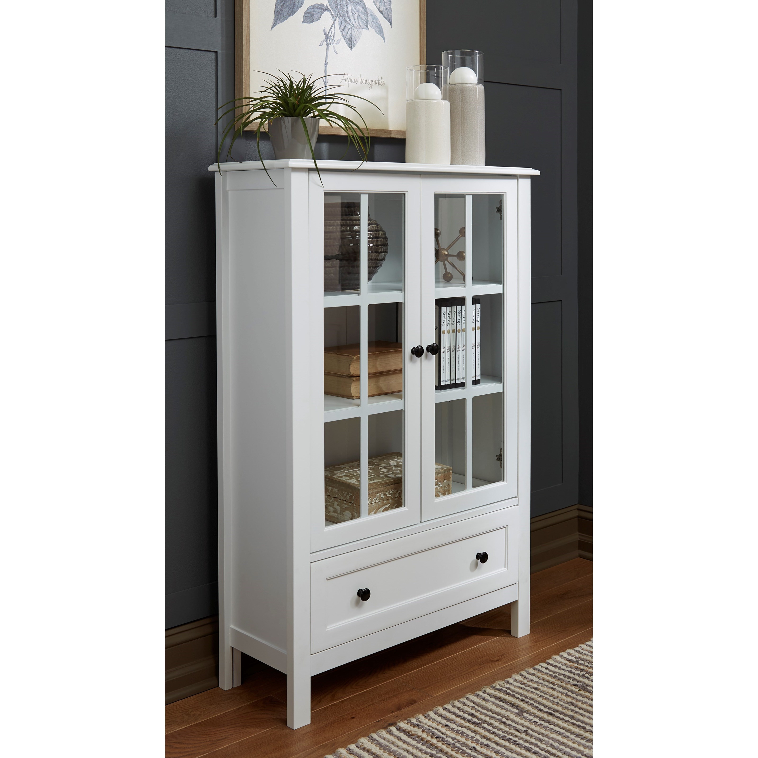White accent cabinet with glass doors discount